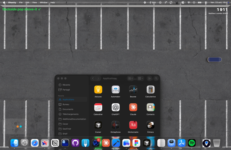Finger Skate on a Mac desktop: a fingerboard grinding along the edge of a window